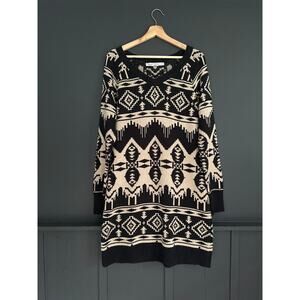 Woolrich Napa Aztec Southwestern Sweater Tunic Dress Beige Black Size Large
